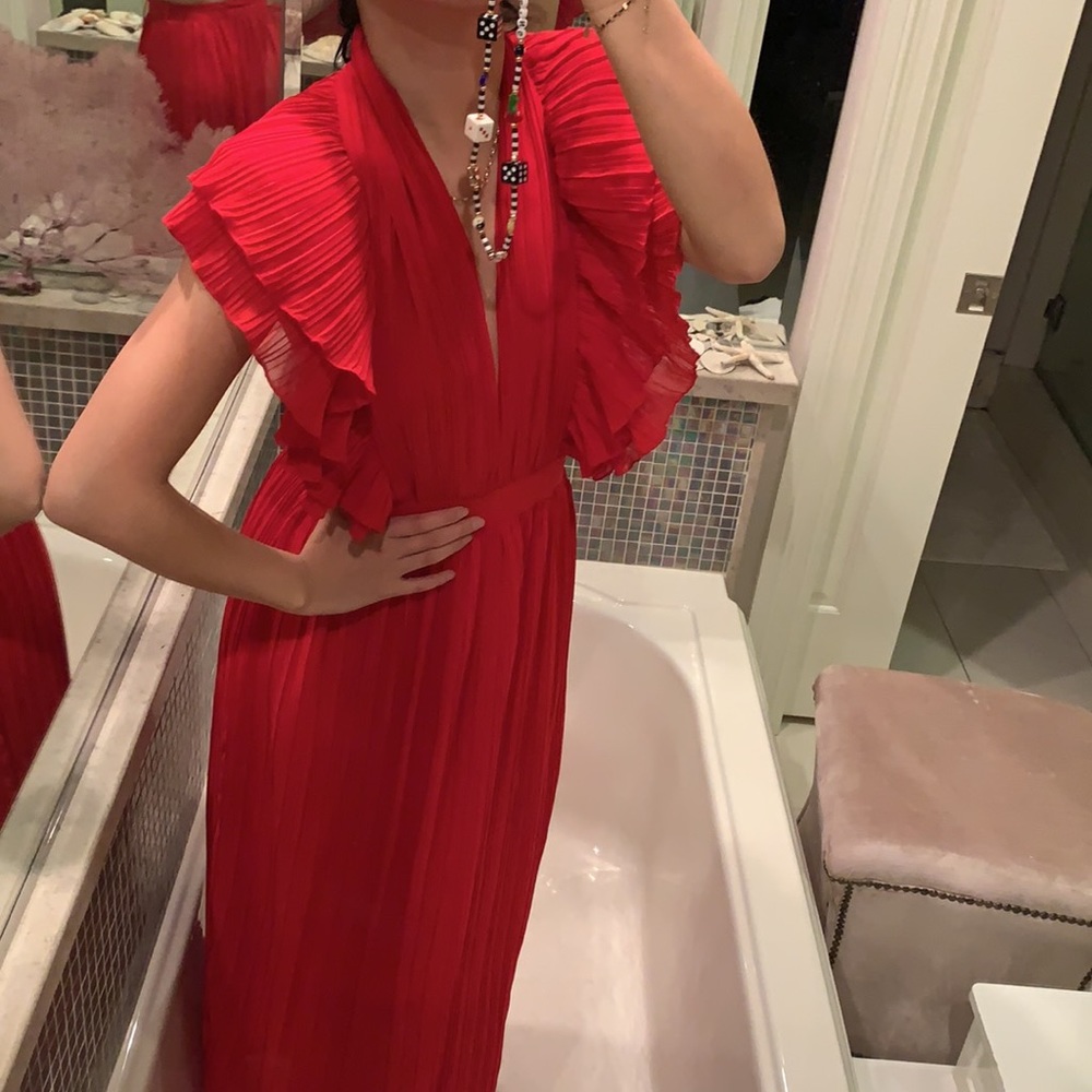 V Neck Halter Dress Pleated